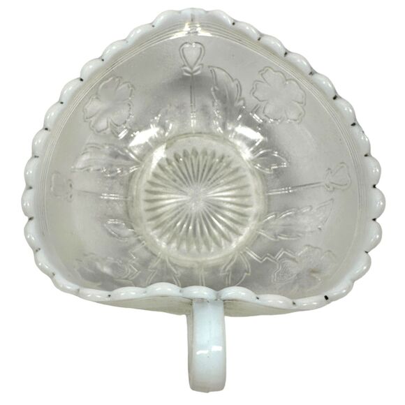 Vintage Northwood Glass Blooms & Blossoms Heart Shaped Gravy Boat White Clear - Picture 5 of 10